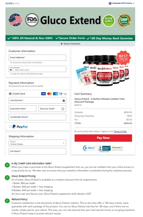 Gluco Extend  Order Page